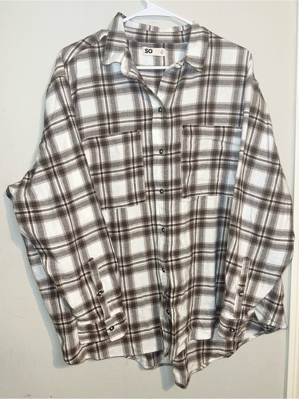 SO Brown and White Plaid Button-Down Shirt